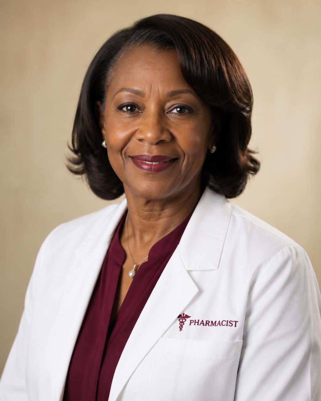 Dr. Donna Bellamy, PharmD, BCGP, in a white clinical coat